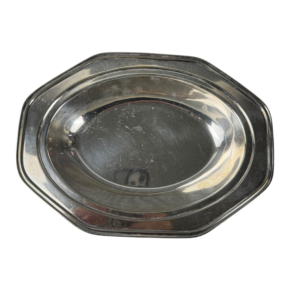 Apollo Bernard‎ Rice's Sons Silver Plated Oval Serving Bowl Octagonal Rim 3944